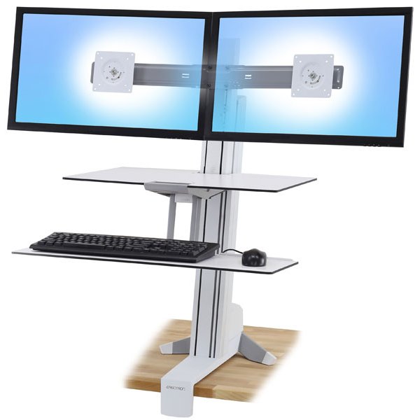 Picture of Ergotron 33-349-211 Dual Monitor Sit-Stand with Worksurface Plus - White