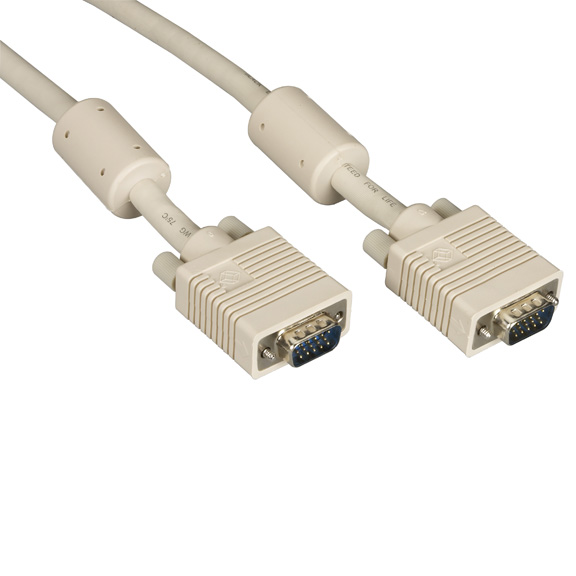 VGA Video Cable with Ferrite Core, Male & Male, 10 ft., Beige