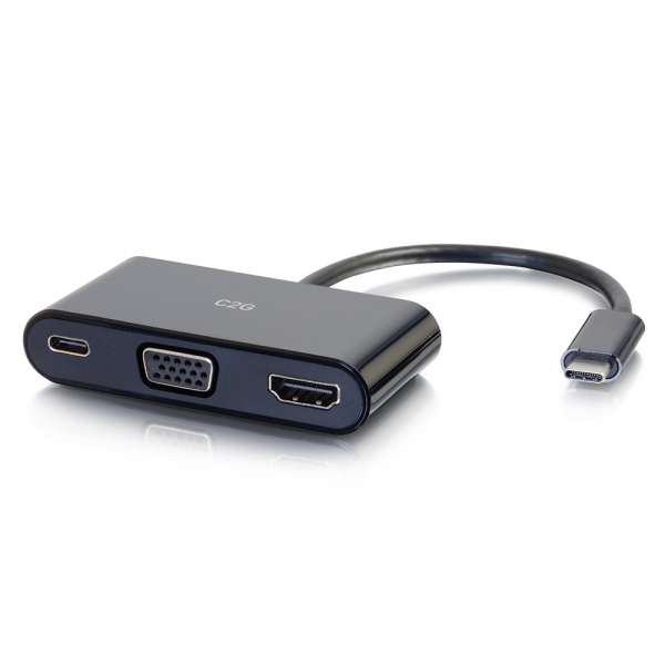 Picture of C2G 26884 USB C to HDMI & VGA Adapter Converter with Power Delivery - Black