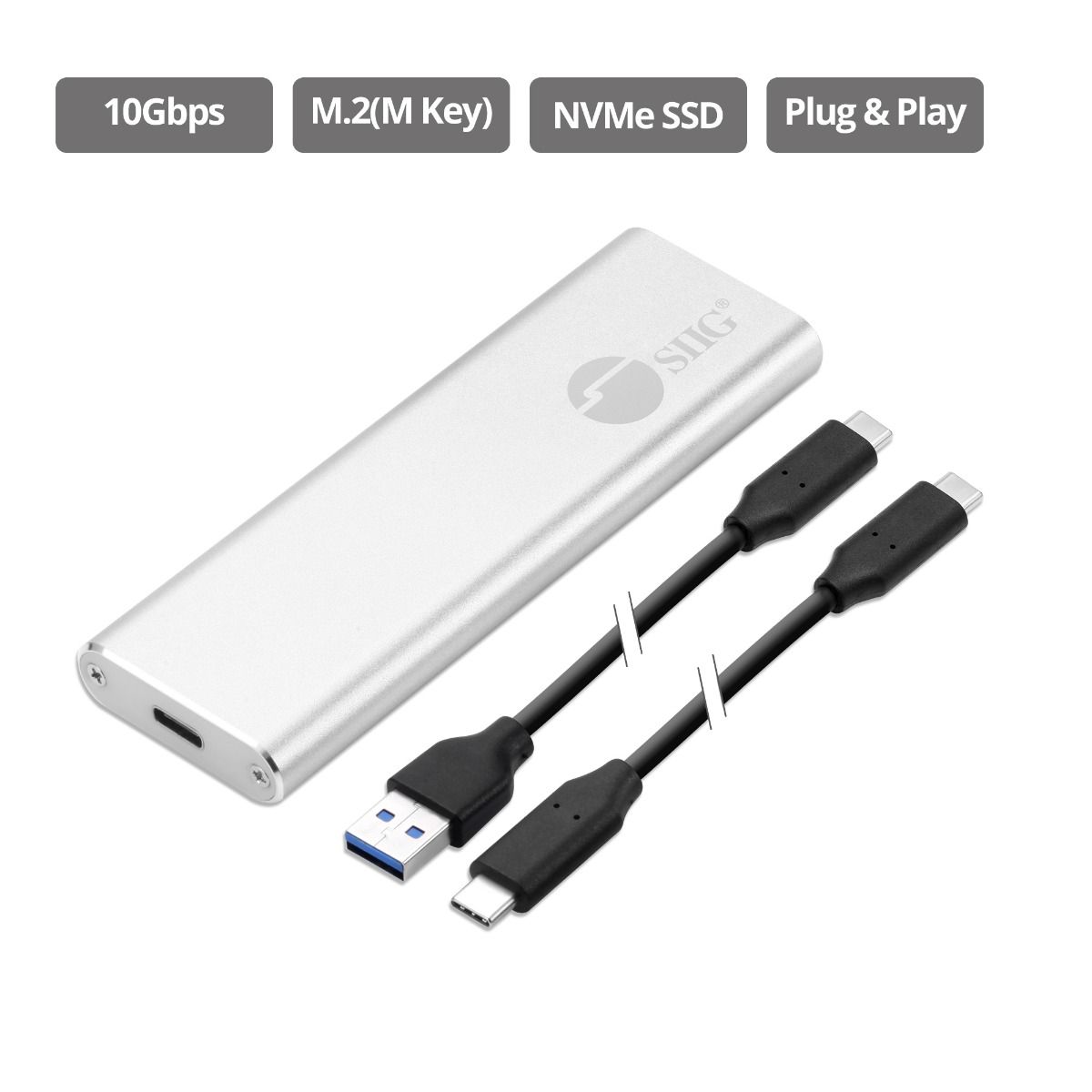 Drive Enclosure - USB 3.1 Type C Host Interface - UASP Support External - Silver - Aluminum