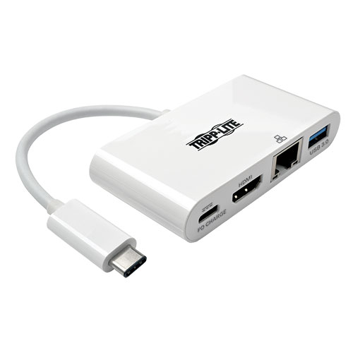 Picture of Tripp Lite U444-06N-HGU-C USB C to HDMI External Video Adapter with USB-A Hub&#44; USB-C PD Charging & Gigabit Ethernet Ports