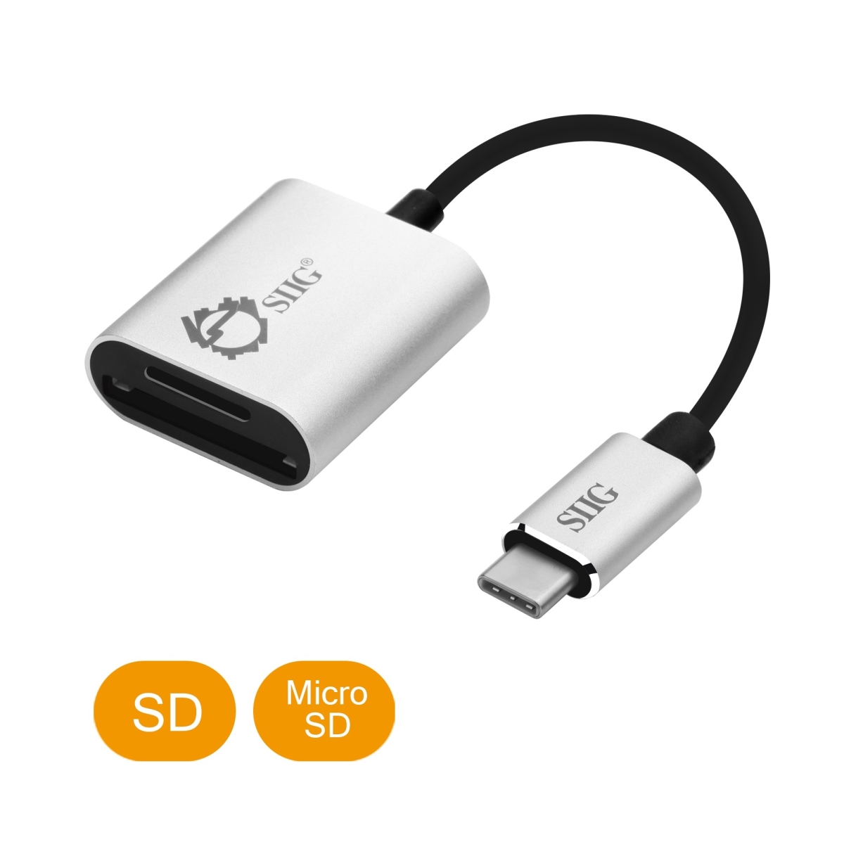 Picture of SIIG JU-MR0F12-S1 USB-C 2-in-1 Card Reader for SD & Micro SD - Silver