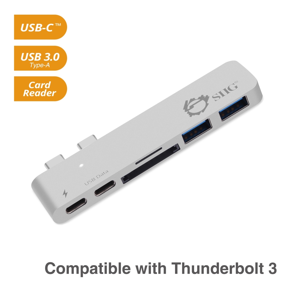 Picture of SIIG JU-TB0212-S1 Thunderbolt 3 USB-C Hub with Card Reader & PD Adapter - Silver