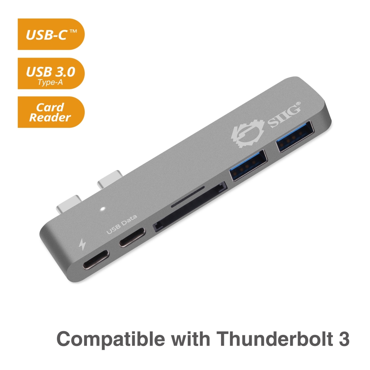 Picture of SIIG JU-TB0312-S1 Thunderbolt 3 USB-C Hub with Card Reader & PD Adapter - Space Gray
