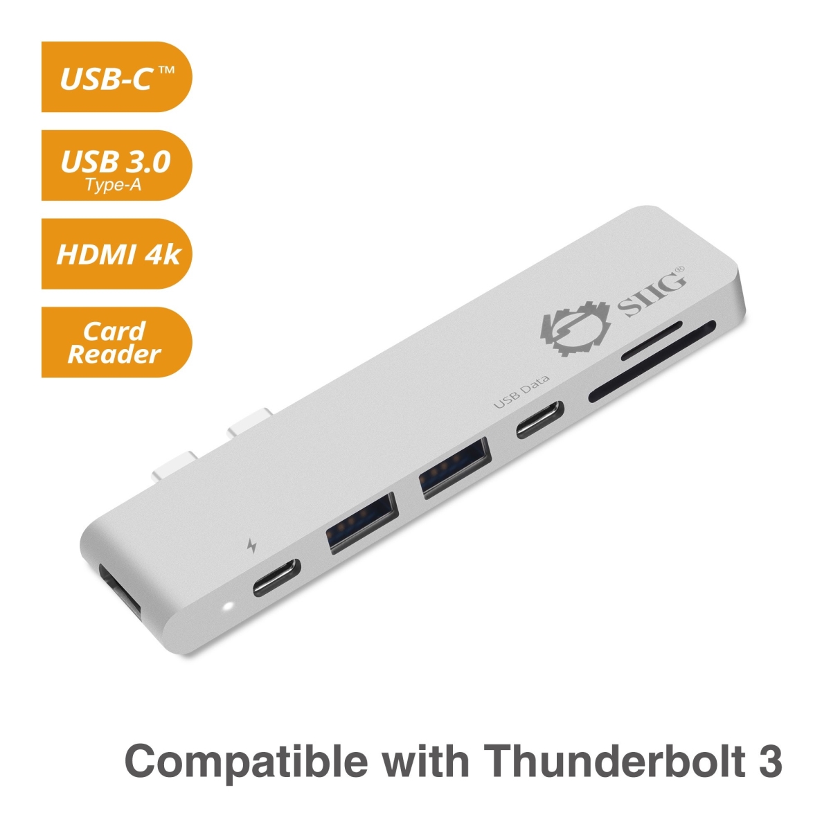Picture of SIIG JU-TB0412-S1 Thunderbolt 3 USB-C Hub HDMI with Card Reader & PD Adapter - Silver