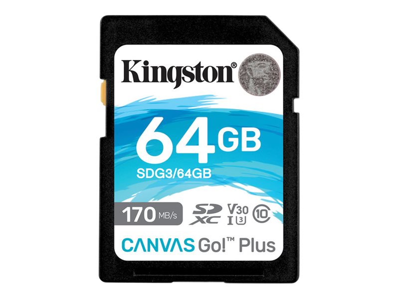 Picture of Kingston SDG3-64GB Canvas Go Plus 64 GB Class 10-UHS-I U3 SDXC Memory Card