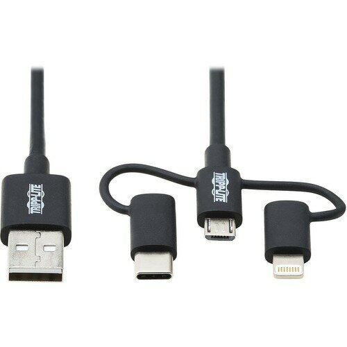Tripp Lite M101-006-LMC-BK Universal USB-A to Lightning, USB Micro-B & USB-C Sync & Charge Cable, Black - 6 ft.