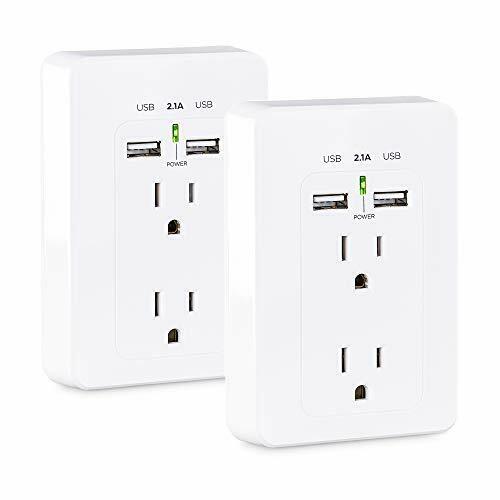 2-Outlet Wall-Tap with 2 USB Charging Ports 2.1A, White - Pack of 2