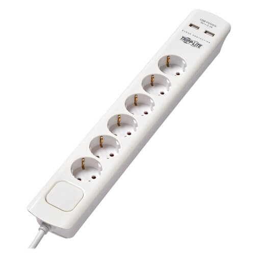 Picture of Axiom TLP6G18USB 220-250V 16A 6-Outlet Surge Protector with USB Charging - German Type F Schuko Outlets Schuko Plug&#44; White