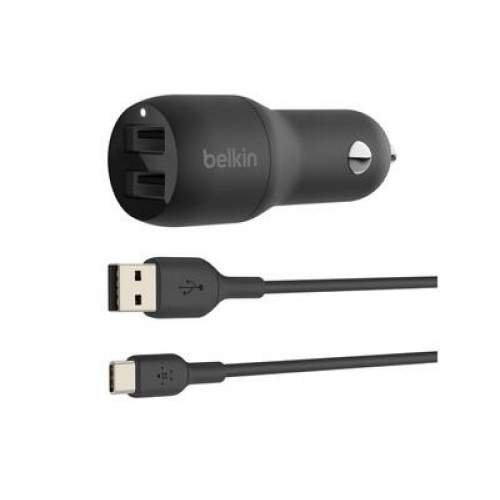 Picture of Belkin Components CCE001BT1MBK 24W Boost Charge Dual USB-A Car Charger with USB-A to USB-C Cable