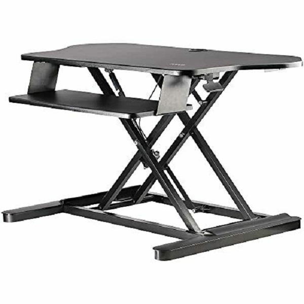 Black Corner Sit Stand Desk Converter with Keyboard Tray, Height Adjustable Ergonomic