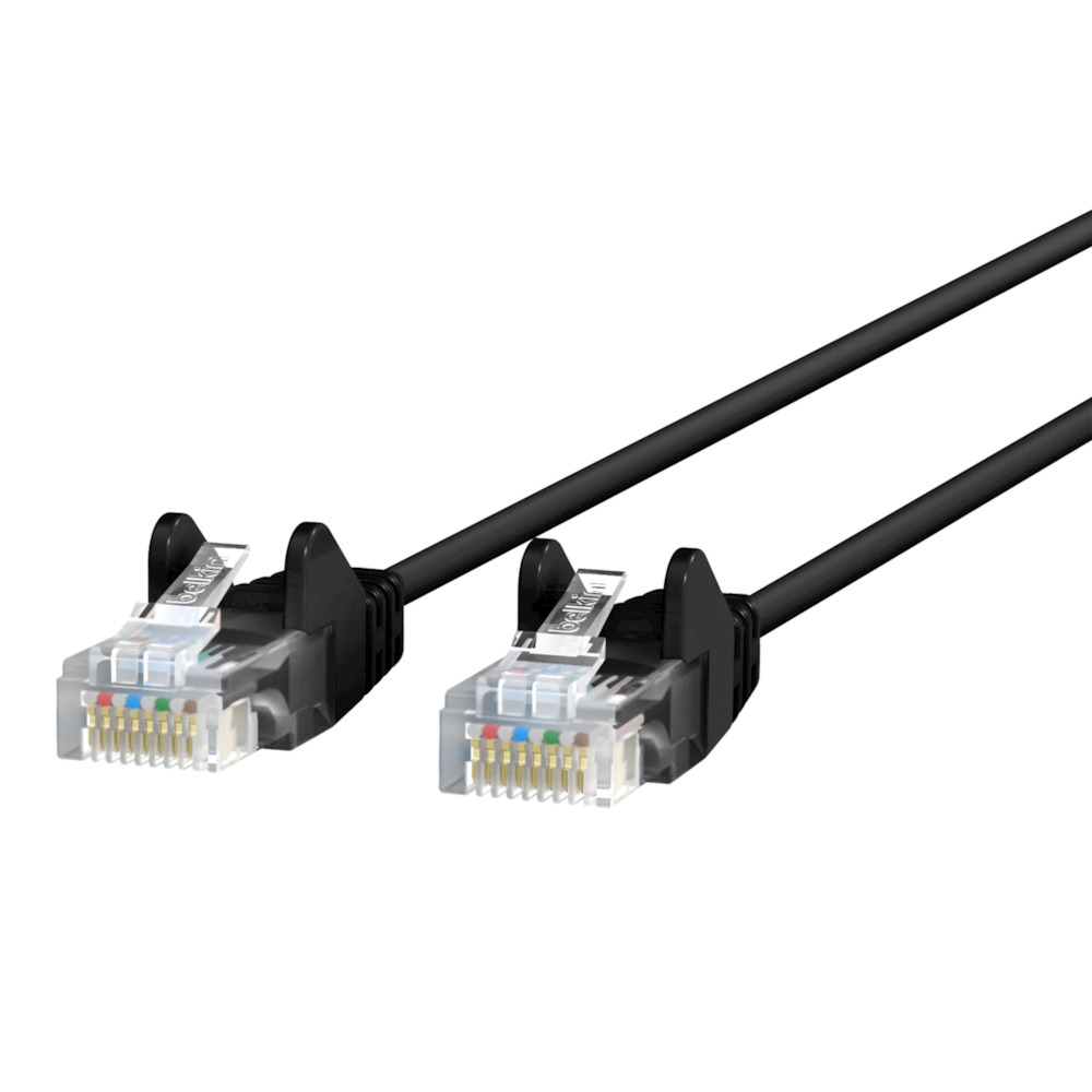 Cat6 Slim 28AWG UTP Snagless Ethernet Patch Cable, Black - 12 ft.