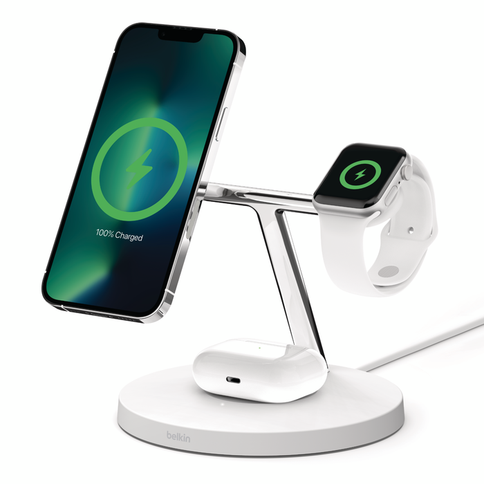Picture of Belkin International WIZ017TTWH 3-in-1 Wireless Charging Stand with Magsafe