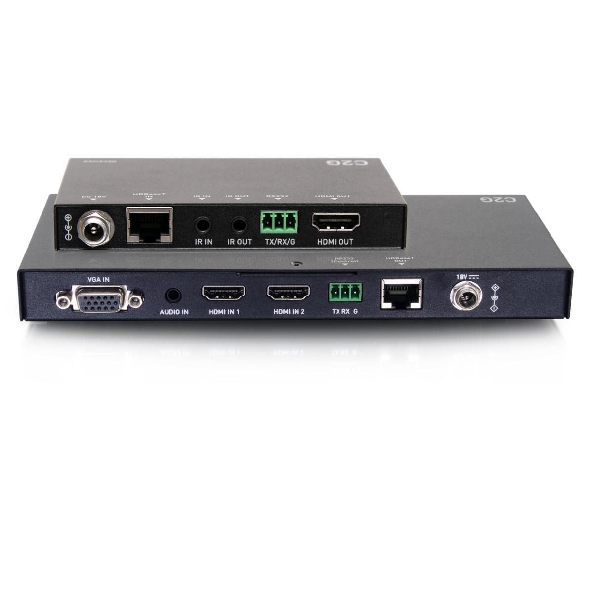 Dual 4K HDMI HDBaseT Plus VGA, 3.5mm & RS232 Over Cat Switching Extender Box Transmitter to Ultra-Slim Box Receiver - 4K 60Hz
