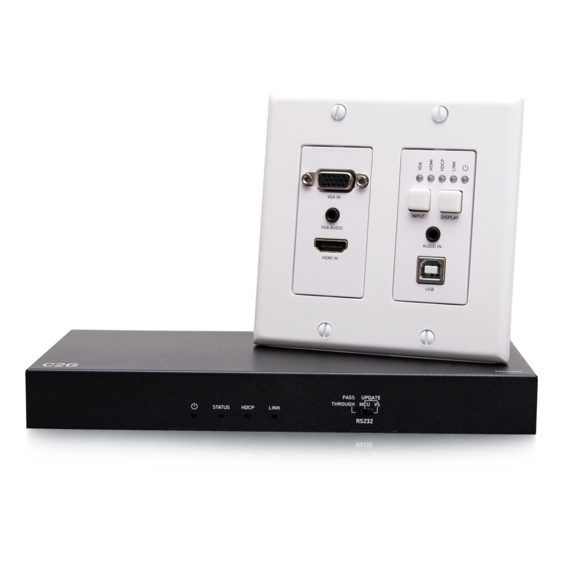 HDMI HDBaseT Plus VGA, 3.5mm & USB-B to Over Cat Extender Wall Plate Transmitter to Box Receiver - 4K 60Hz
