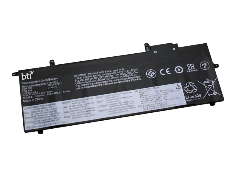 Picture of Battery Technology 01AV472-BTI 6 Cell 48 Wh Replacement BTI Notebook Battery for Lenovo Thinkpad X280&#44; A285 Series - 01AV470 & 01AV471 - Black