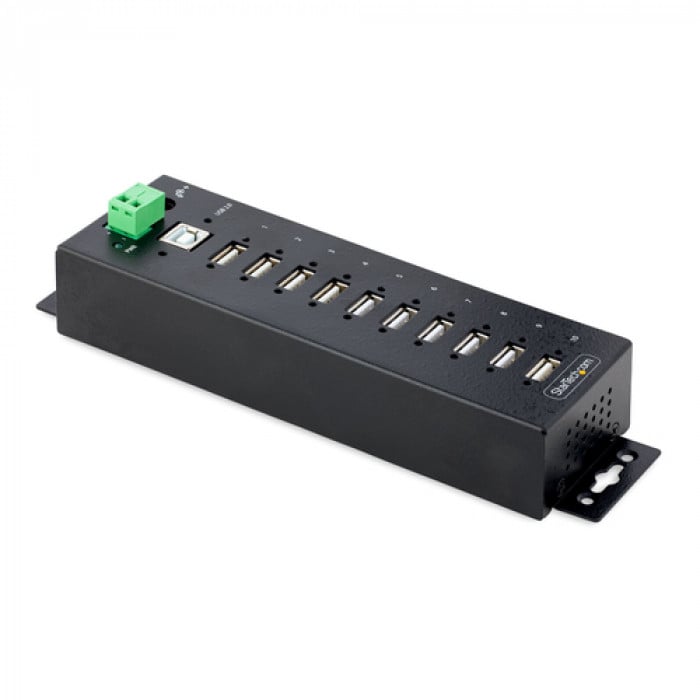 USB210AIND-USB-A-HUB 10-Port USB 2.0 Rugged Hub with A Cold-Rolled Steel Housing ESD Level 4 Protection