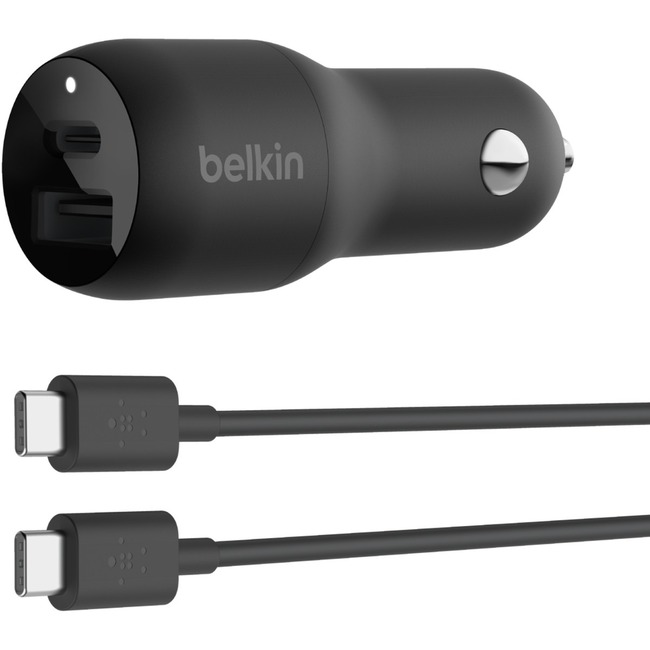 Picture of Belkin CCB004BT1MBK-B6 37W 2-Port USB Power Delivery Car Charger with PPS PVC USB-C To USB-C Cable, Black