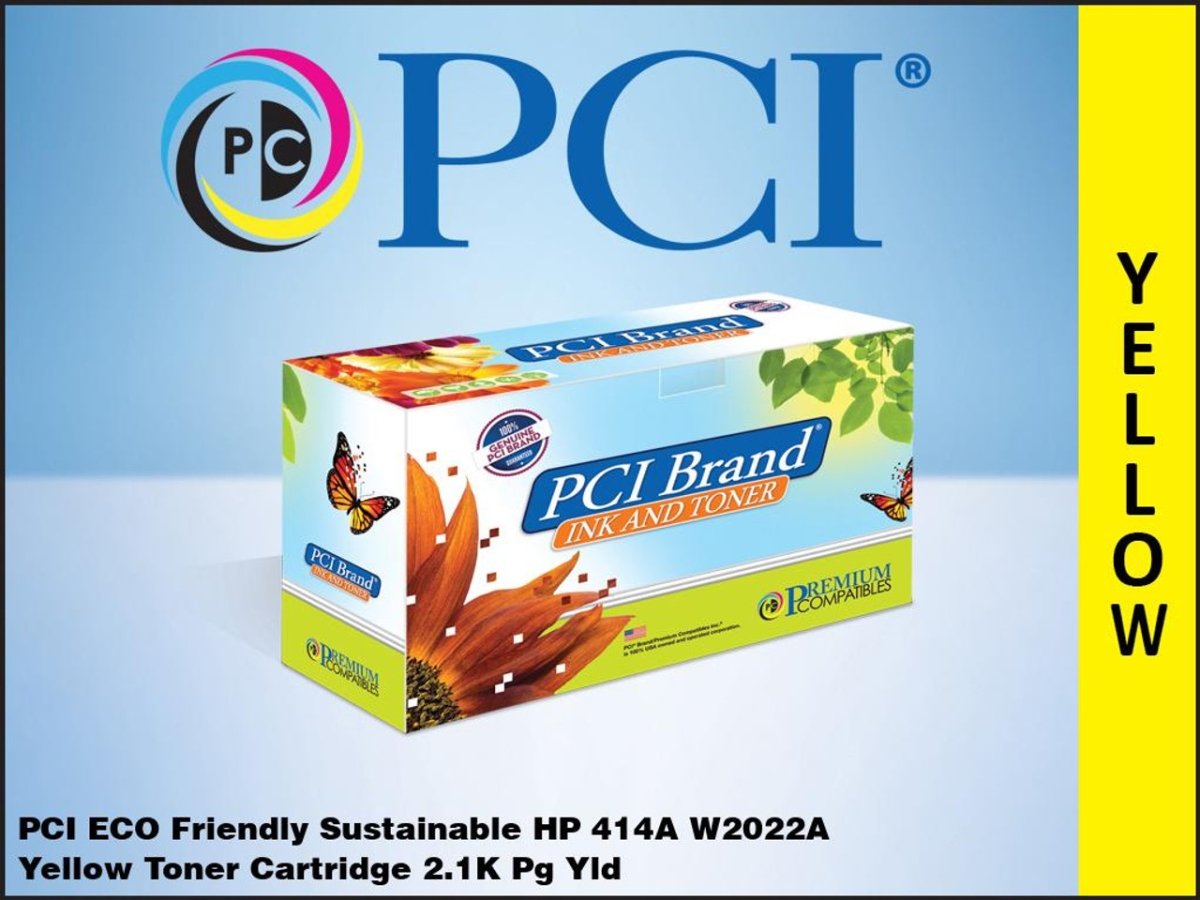 Picture of PCI W2022AN-PCI 2.1K Page Yield Eco-friendly Remanfactured HP 414A W2022A Yellow Toner Cartridge