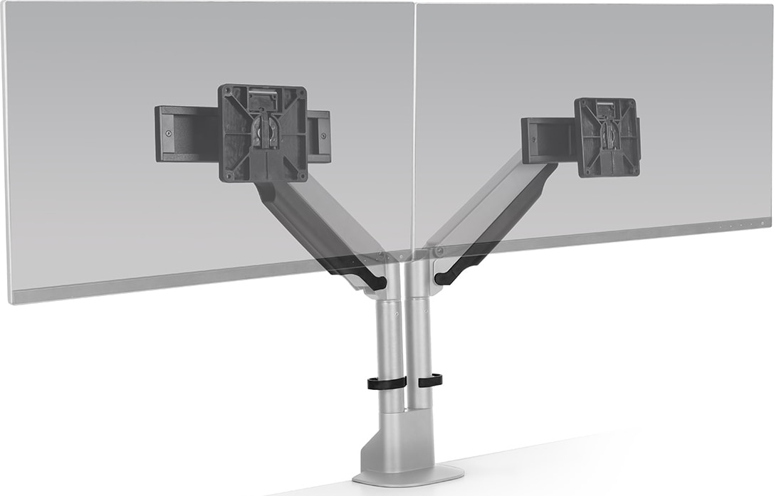 HAT Design Works HAT Design E2 – Dual Monitor Arm Silver Finish - Supports 2.2 - 22 lbs. per monitor | Quill