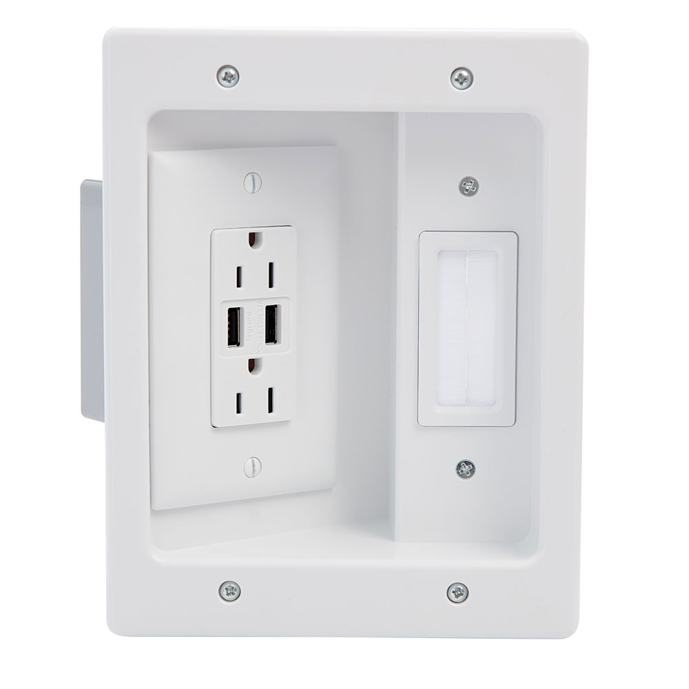 Picture of On-Q HT21USBWHV1 Flat Panel Recessed Wall Plate with USB&#44; White