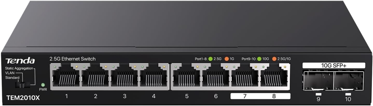 Picture of Tenda Technology TEM2010X 8-Port 2.5G Ethernet Switch with 2 10G SFP Plus Slots