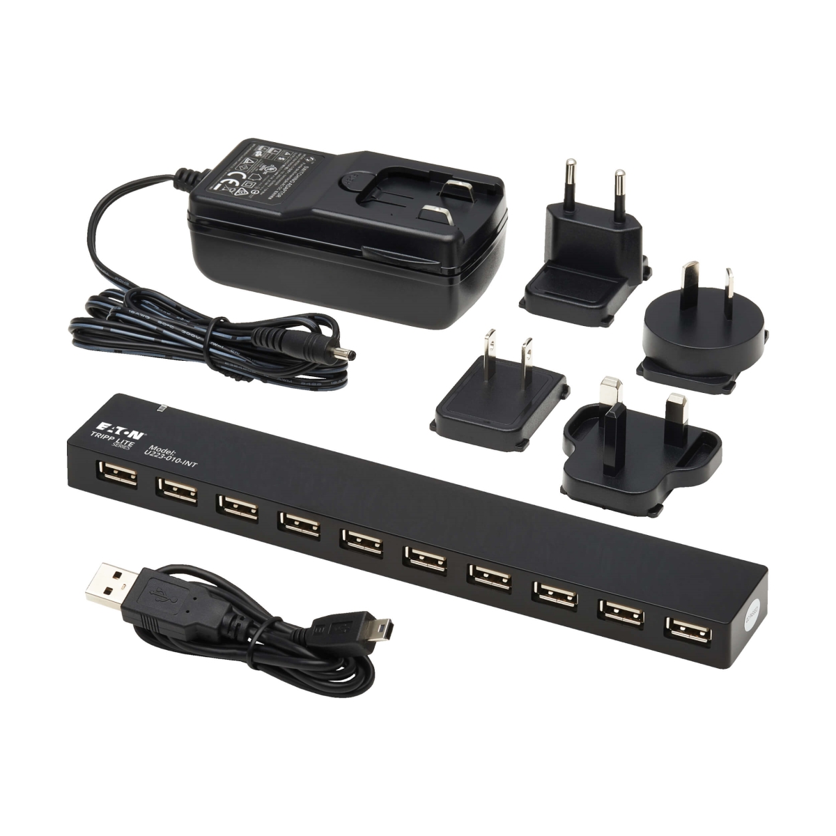 Tripp Lite U223-010-INT 10-Port USB Hub with Power International Plug Adapter