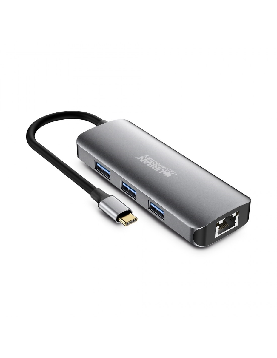 Picture of Urban Factory MHC50UF 8-in-1 USB-C Hub with 3 USB-A&#44; 1 HDMI 4K & 1 RJ45 - 2 Card Reader