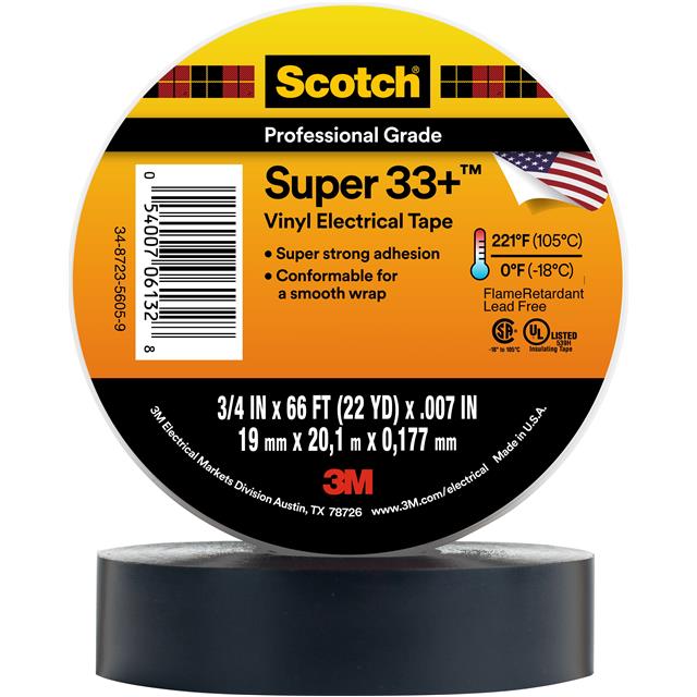 33-3-4X66FT-X 0.75 in. x 66 ft. Core Super 33 Plus Vinyl Electrical Tape, Black