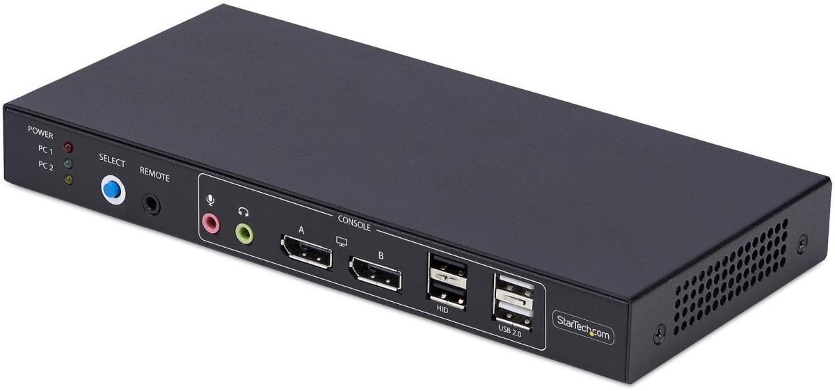Picture of StarTech P2ADD121D-KVM-SWITCH 2-Port 4K 60Hz 4x USB Hub Poorten Dual-Monitor Display Port KVM Switch Dual View Video Matrix&#44; Black