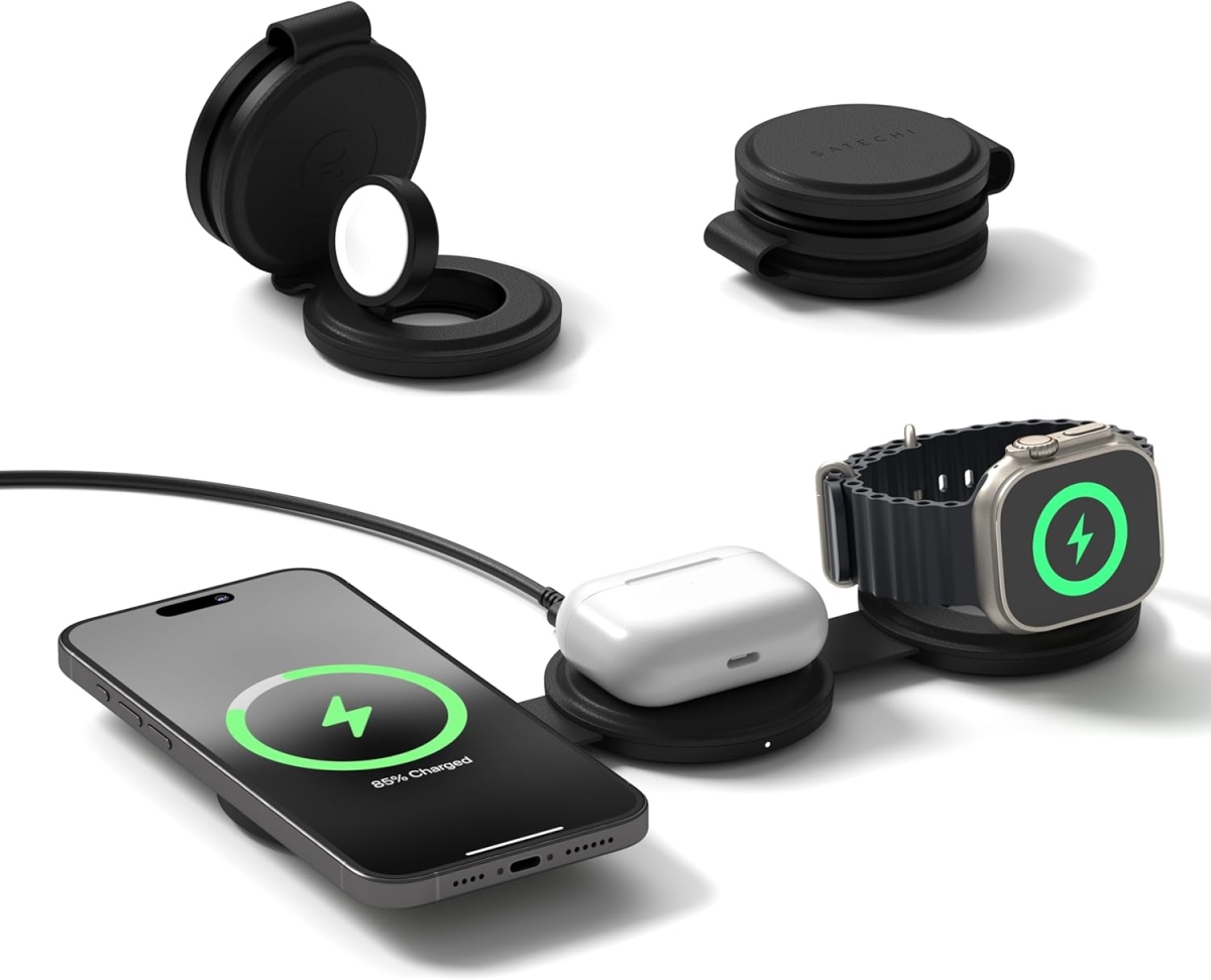 Picture of Satechi ST-QTG31K 3 in 1 Wireless Qi2 Portable Charger with 15W Fast Charging for iPhone&#44; Black