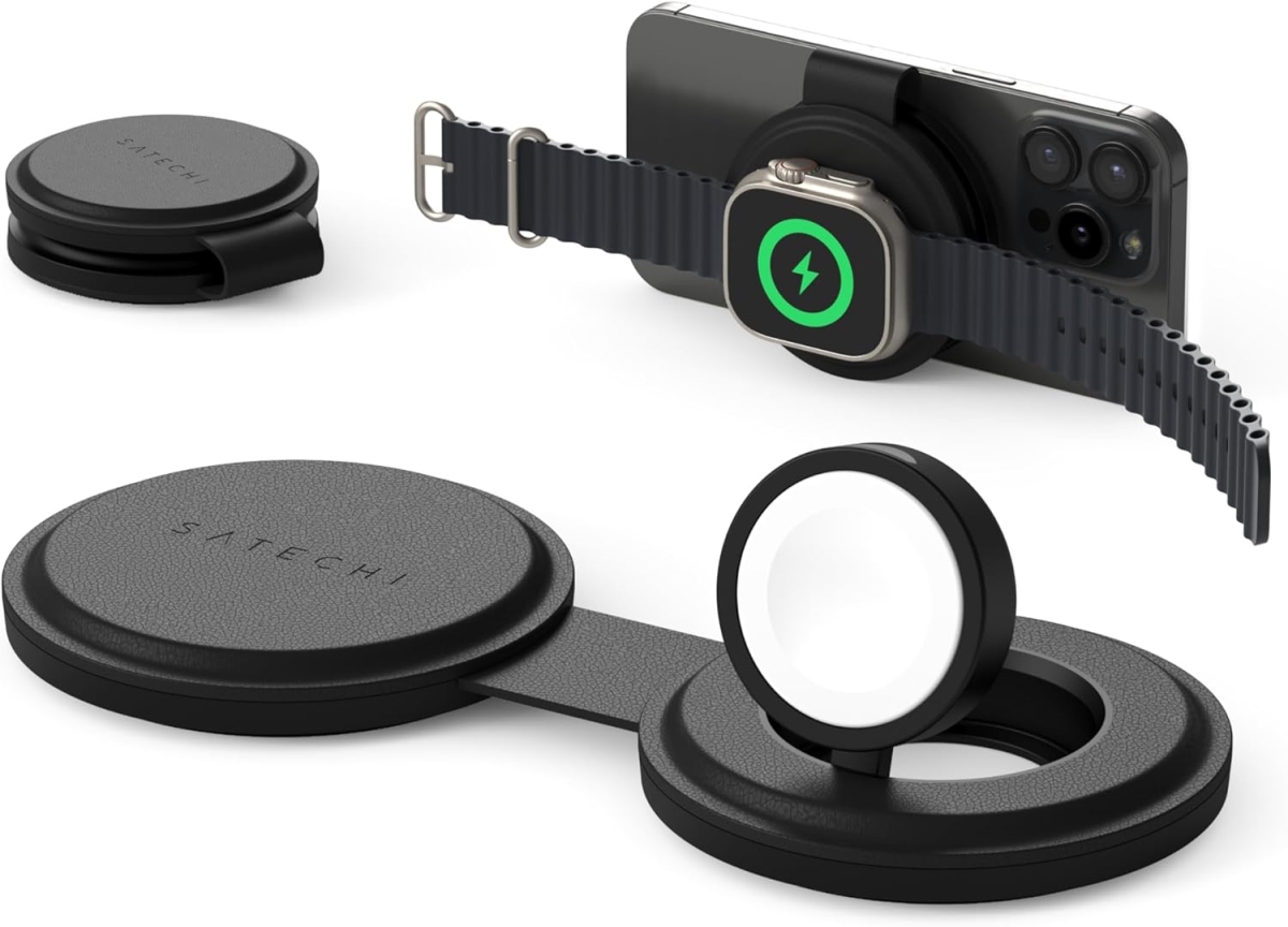 Picture of Satechi ST-QTG21K 2 in 1 Wireless Qi2 Portable Charger with 15W Fast Charging for iPhone&#44; Black