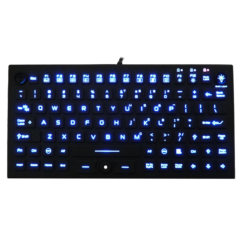 KB-JH-IKB850BL Waterproof Industrial Silicone Compact Keyboard with Mouse Pointer - Black