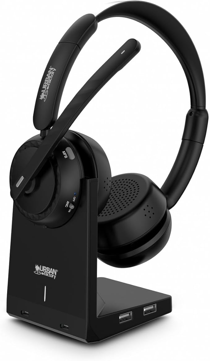 HBV70UF Movee Max Bluetooth Headphones with ANC & ENC Microphone Charging Stand - Black