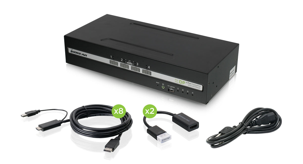 GCS1424TAA4C-UN Universal 4-Port Dual View DisplayPort HDMI Secure KVM Switch Set with Audio & CAC Support