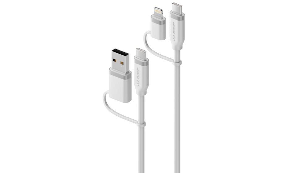 ELSI4IN1U2WH1.5 1.5 m 100W Elements Silicone 4-in-1 USB 2.0 Cable, White