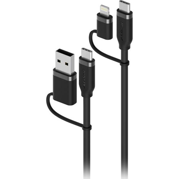 ELSI4IN1U2BK1.5 1.5 m 100W Elements Silicone 4-in-1 USB 2.0 Cable, Black