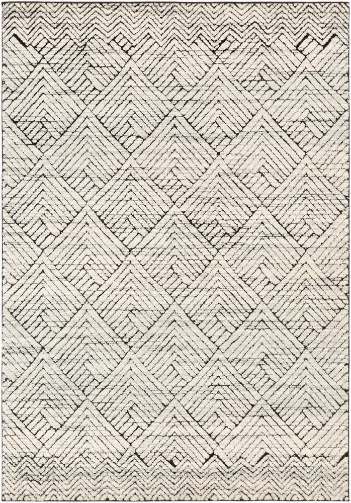 DSM2307-1616 18 in. Dersim Area Rug, White, Black & Light Gray