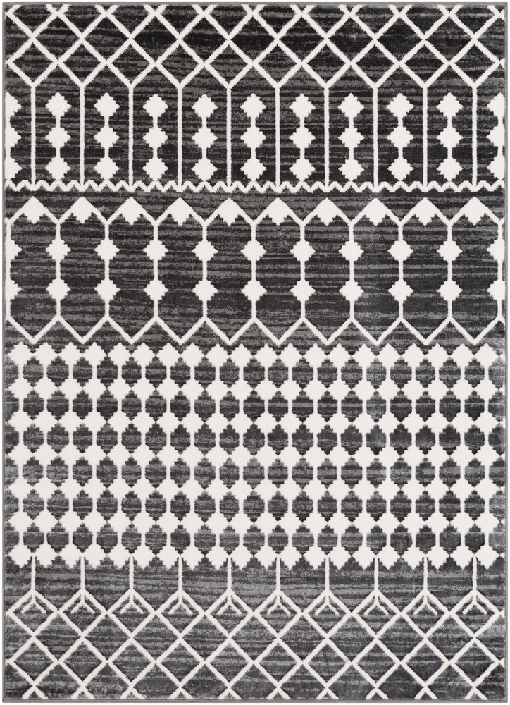 RBT2309-1616 18 in. Rabat Area Rug, Charcoal, Medium Gray & White