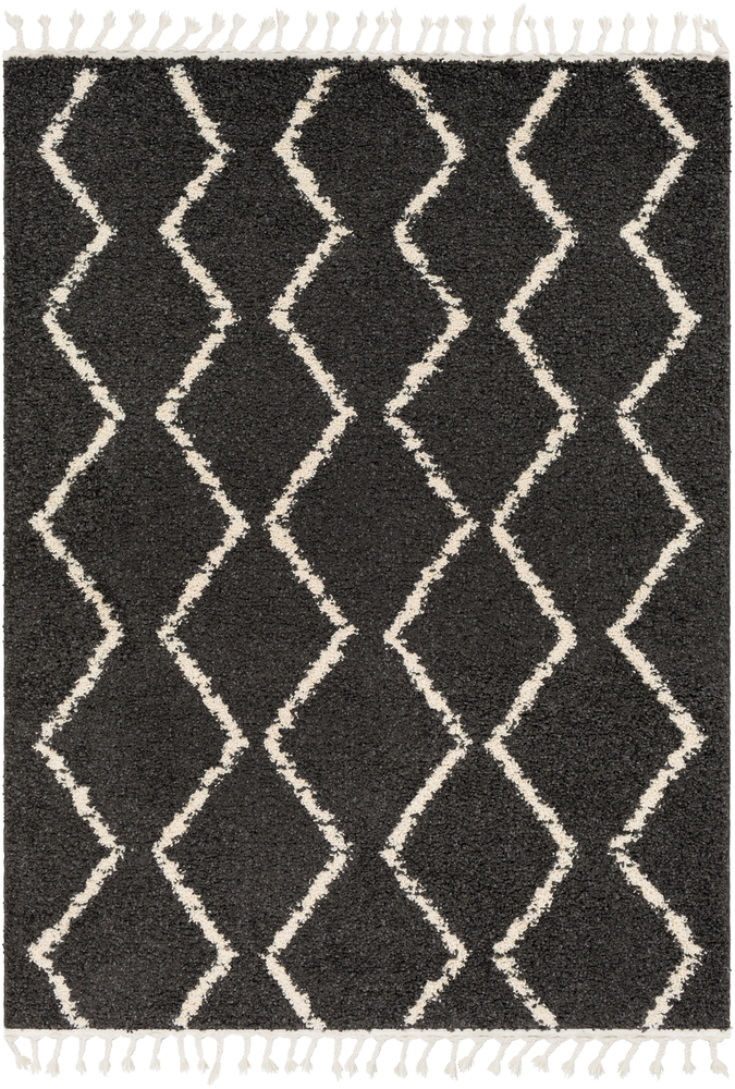 BBE2306-1616 18 in. Berber Shag Area Rug, Charcoal & Beige