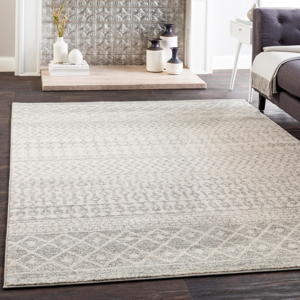 ELZ2308-710SQ 7 ft. 10 in. Square Elaziz Machine Woven Rug, Light Gray, Medium Gray & White