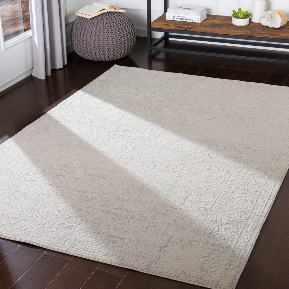AIS2309-710RD 7 ft. 10 in. Round Aisha Machine Woven Rug, Medium Gray & White