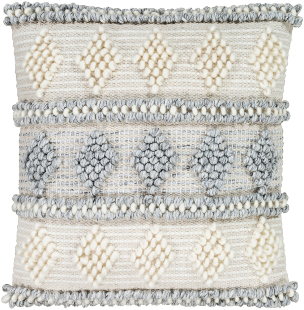 ADR006-1818 18 x 18 in. Anders Hand Woven Pillow Cover, Medium Gray, Cream & Khaki