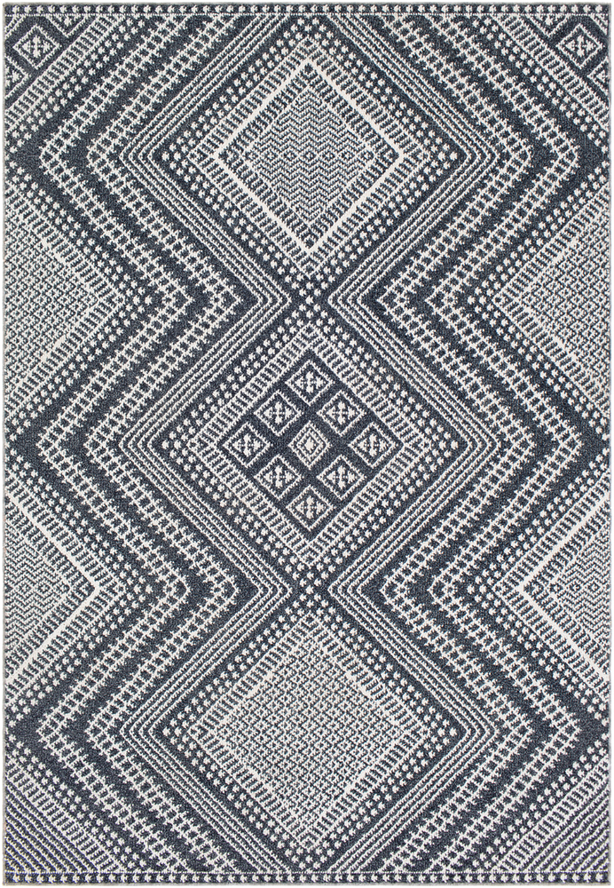 RIA2301-23 2 x 3 ft. Ariana Machine Woven Rug, Charcoal, Medium Gray & White