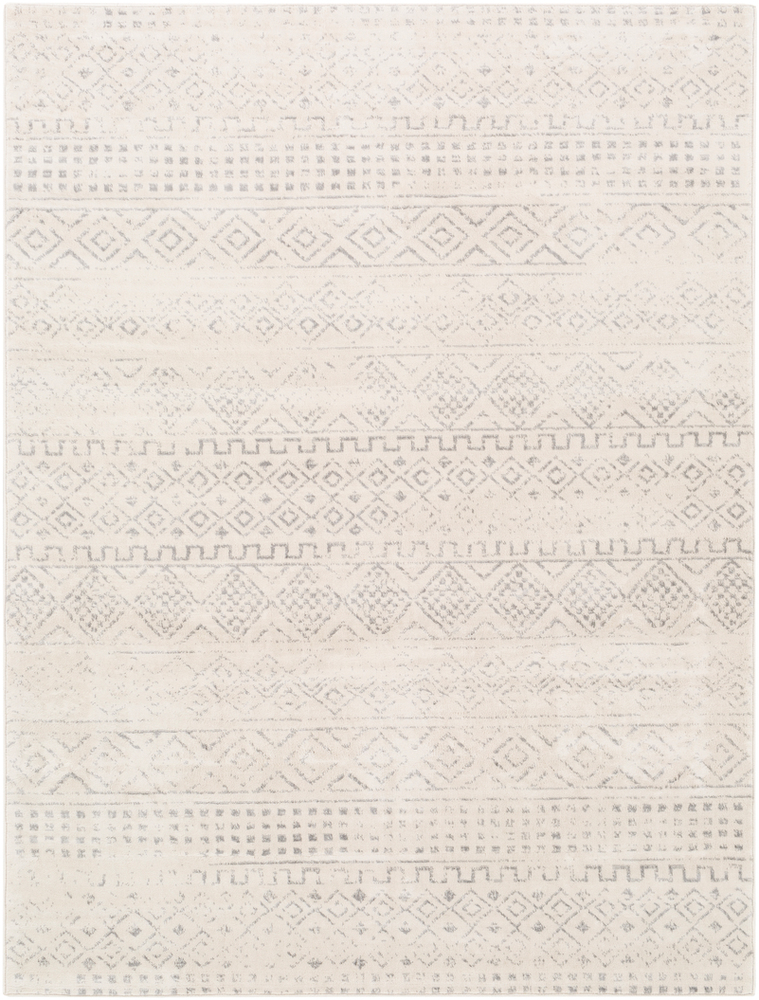 ROM2341-9123 9 ft. x 12 ft. 3 in. Roma Machine Woven Rug, Medium Gray, Light Gray & White