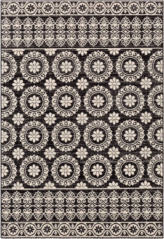 ELZ2345-2776 2 ft. 7 in. x 7 ft. 6 in. Elaziz Machine Woven Rug, Dark Blue, Medium Gray & White