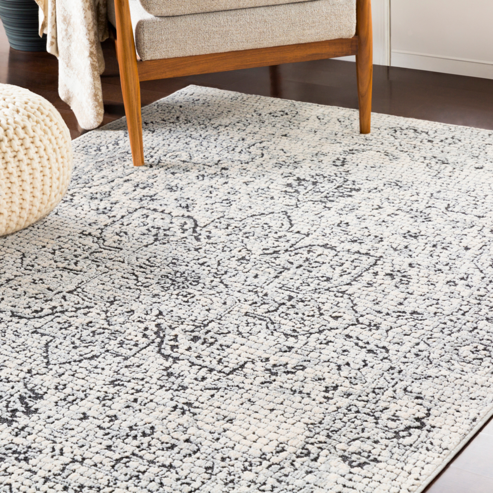 VNZ2309-67RD 6 ft. 7 in. Round Venezia Machine Woven Rug, Medium Gray, Beige & Charcoal