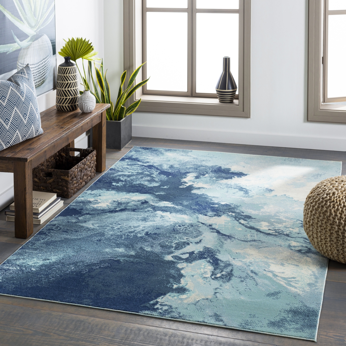 BDM2306-71010 7 ft. 10 in. x 10 ft. Bodrum Machine Woven Area Rug, Ivory, Silver Gray & Pale Blue