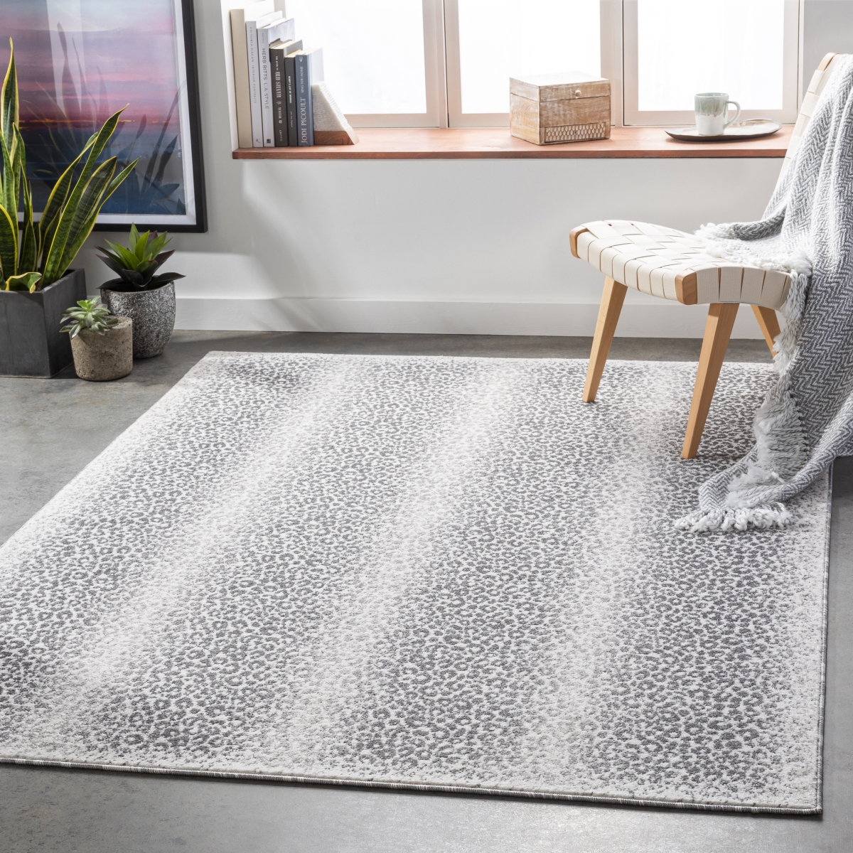 PSN2311-69 6 ft. 11 in. x 9 ft. Positano Machine Woven Rectangle Modern Rug, Medium Gray, Charcoal & White