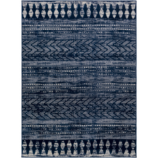 ROM2398-679 6 ft. 7 in. x 9 ft. Roma Machine Woven Rectangle Rug - Dark Blue & White